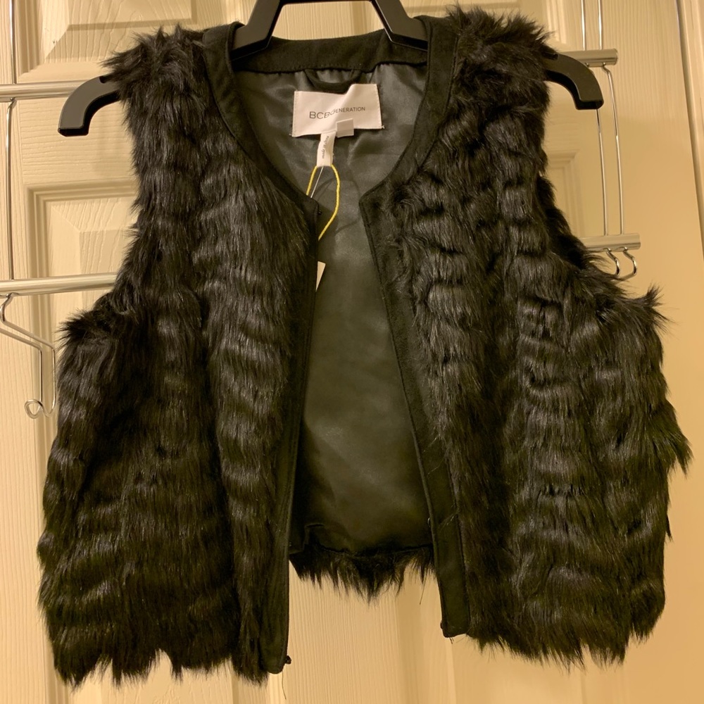 BCBG Cropped Faux Fur Vest
